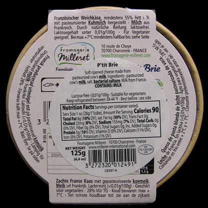 Wholesale Milleret Pet'It Brie 125G- Bulk