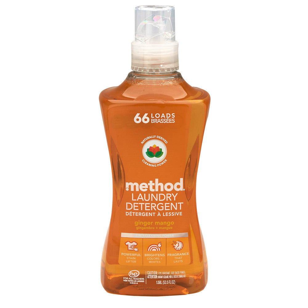 Wholesale Method 4X Laundry Detergent Ginger Mango 66 Load 53.5 Oz Bottle- Bulk