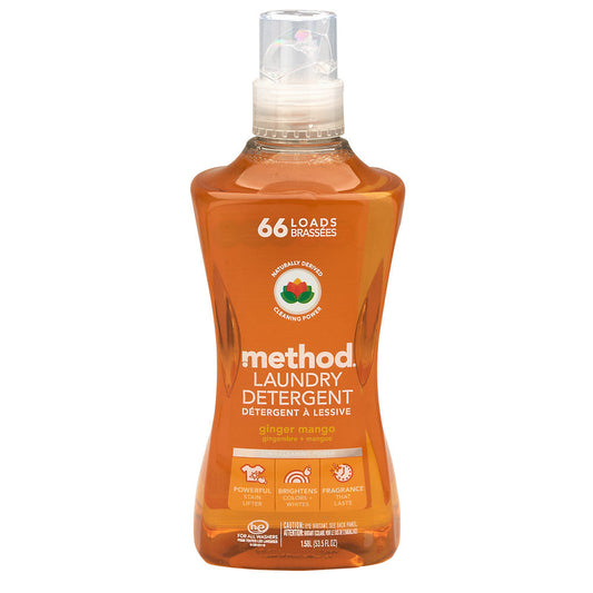 Wholesale Method 4X Laundry Detergent Ginger Mango 66 Load 53.5 Oz Bottle- Bulk