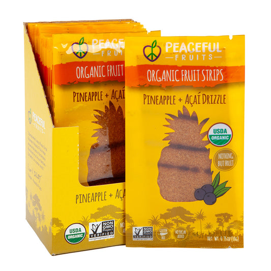 Wholesale Peaceful Fruits Pineapple And Acai Drizzle Organic Fruit Strips 0.35 Oz- Bulk