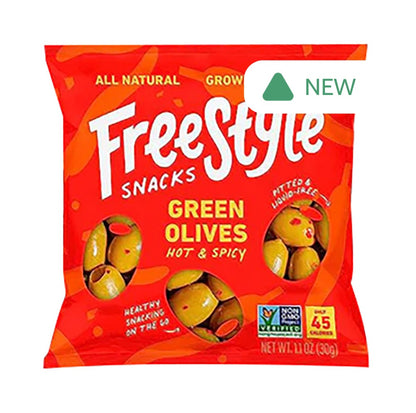 Wholesale Freestyle Snacks Hot & Spicy Green Olive 1.1 Oz Bag- Bulk