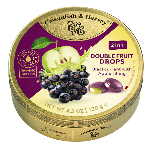 Cavendish & Harvey Blackcurrant With Apple Filling Double Fruit Drops 4.5 Oz Tin
