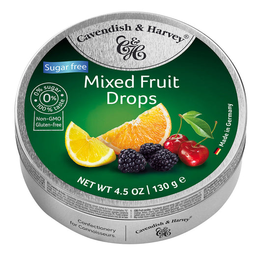 Wholesale Cavendish & Harvey Sugar Free Mixed Fruit Drops 4.5 Oz Tin- Bulk
