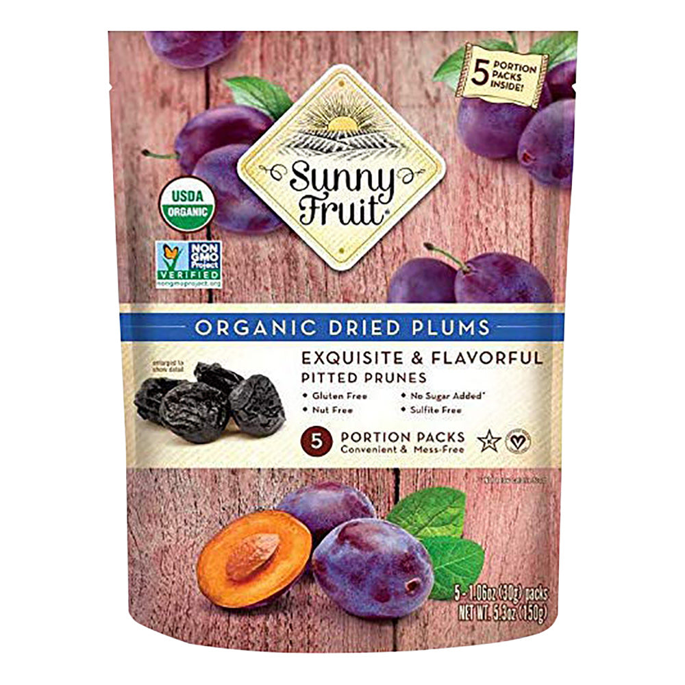 Wholesale Sunny Fruit Organic Dried Plums 5 Ct 5.3 Oz Bag- Bulk