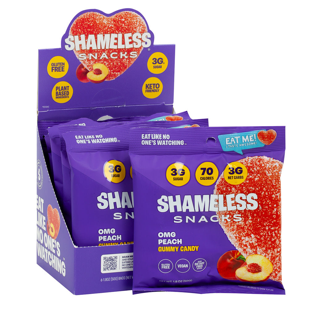 Wholesale Shameless Snacks Omg Peach Gummy Candy 1.08 Oz Bag- Bulk