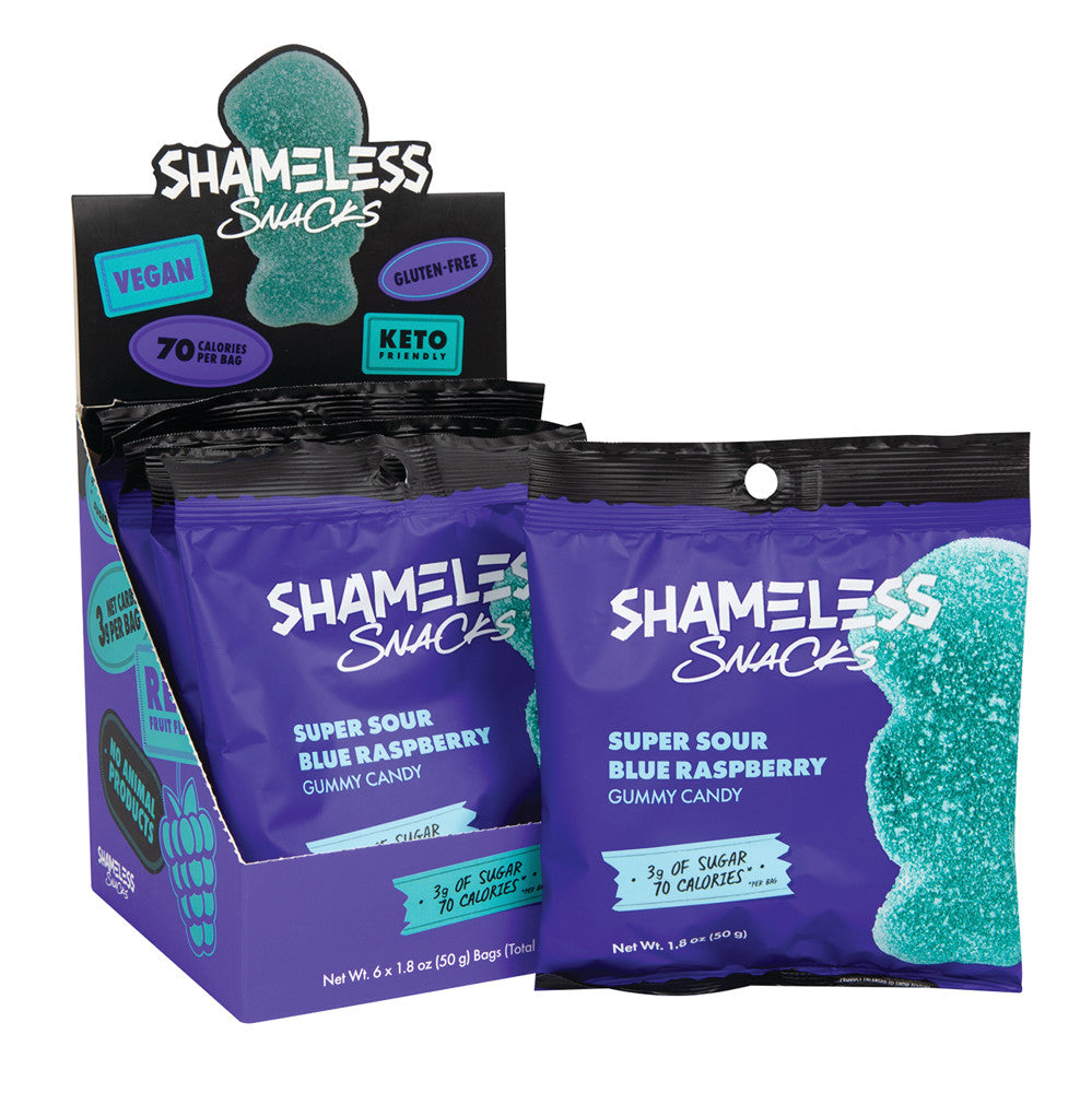 Wholesale Shameless Snacks Sour Blue Raspberry Gummy Candy 1.08 Oz Bag- Bulk