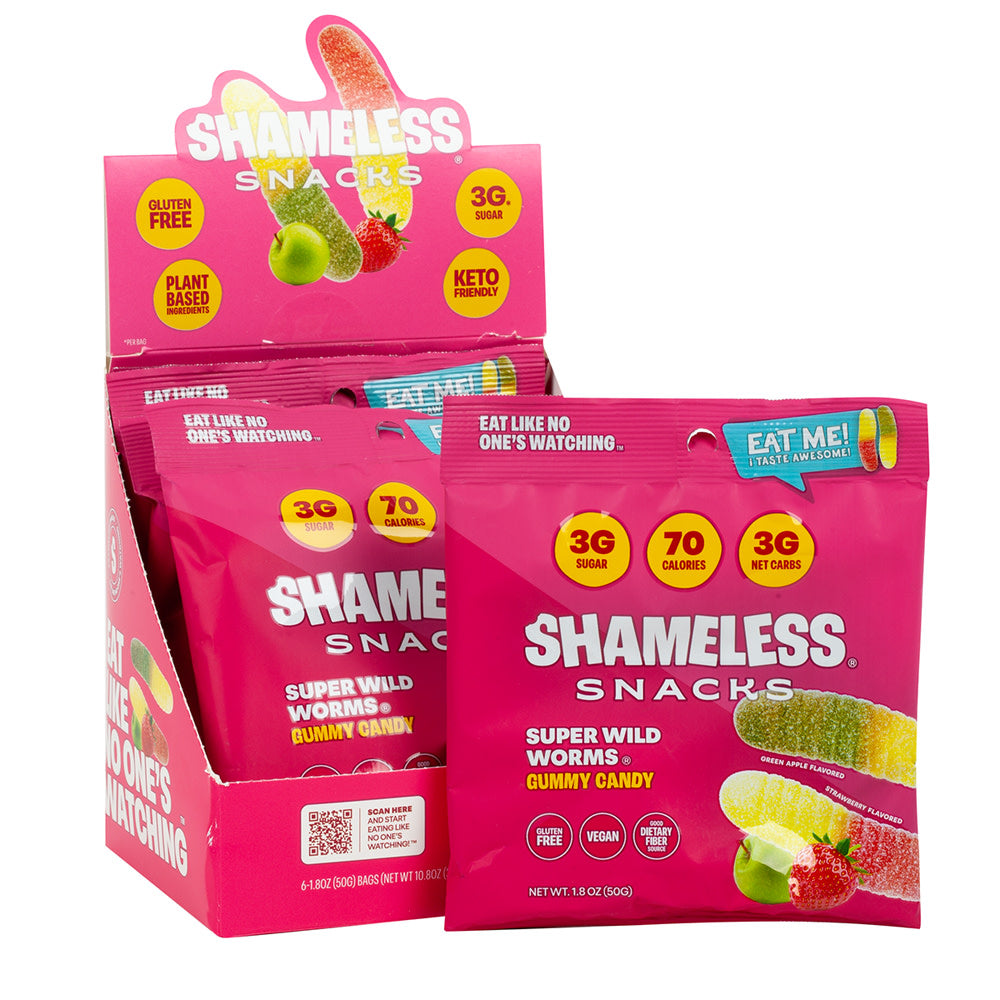 Wholesale Shameless Snacks Super Wild Worms Gummy Candy 1.08 Oz Bag- Bulk