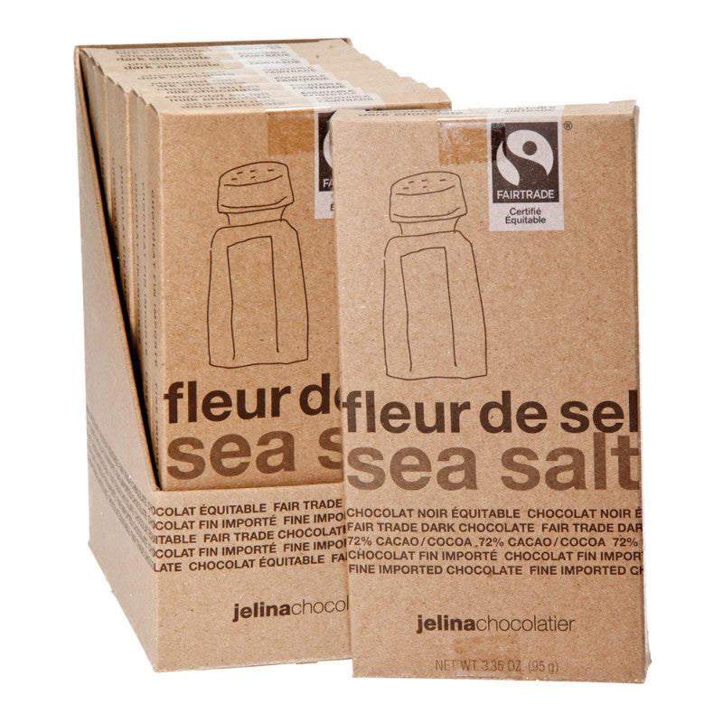 Wholesale Jelina 72% Dark Chocolate Sea Salt 3.35 Oz Bar- Bulk