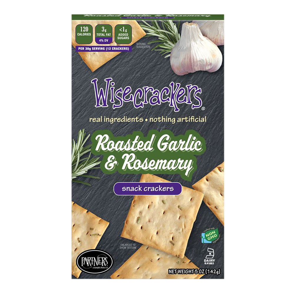 Wholesale Partners Wisecrackers Low Fat Roasted Garlic With Rosemary Crackers 5 Oz Box- Bulk
