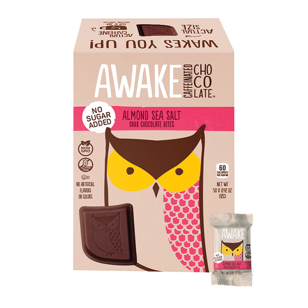 Wholesale Awake Bites Dark Almond Sea Salt 0.42 Oz Changemaker Box- Bulk
