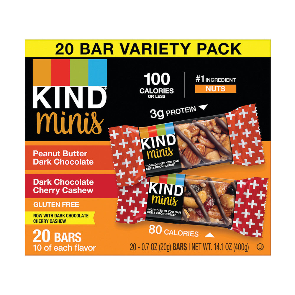 Wholesale Kind Minis Peanut Butter Dark Chocolate Dark Cherry Cashew 14 Oz Box- Bulk