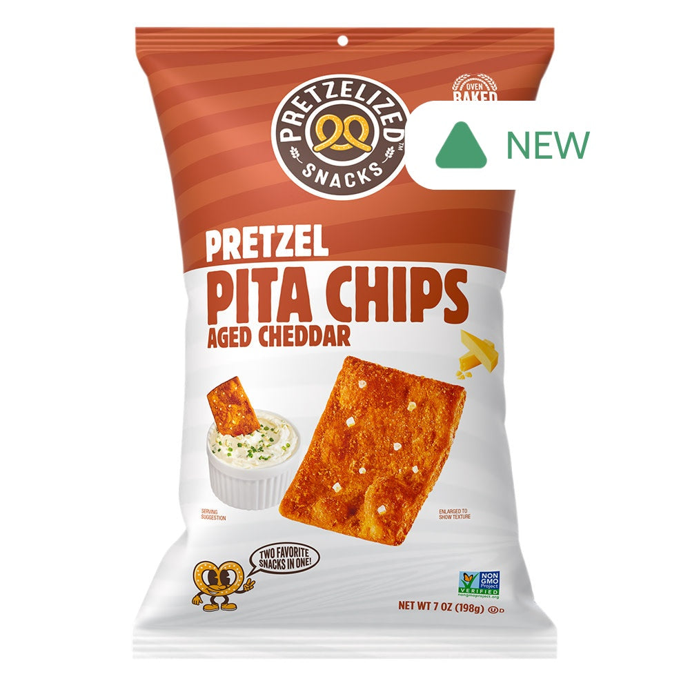 Wholesale Pretzelized - Pretzel Pita Chips Aged Cheddar - 7Oz- Bulk