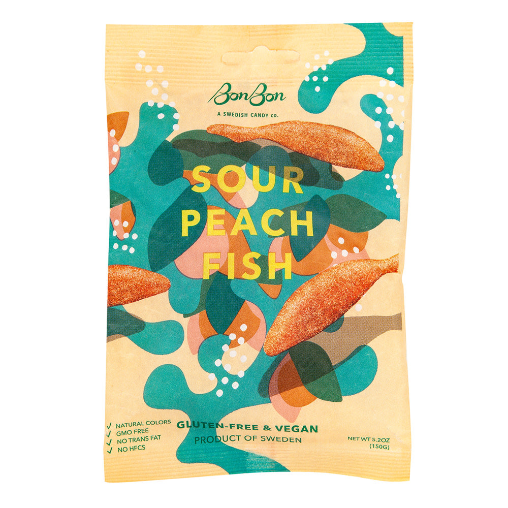 Wholesale Bonbon Sour Peach Fish 5.2 Oz Peg Bag- Bulk