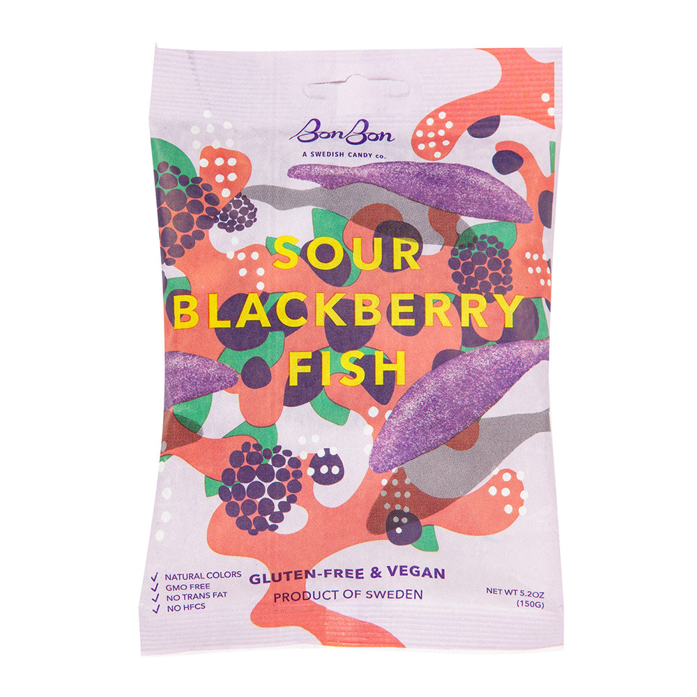 Wholesale Bonbon Sour Blackberry Fish 5.2 Oz Peg Bag- Bulk