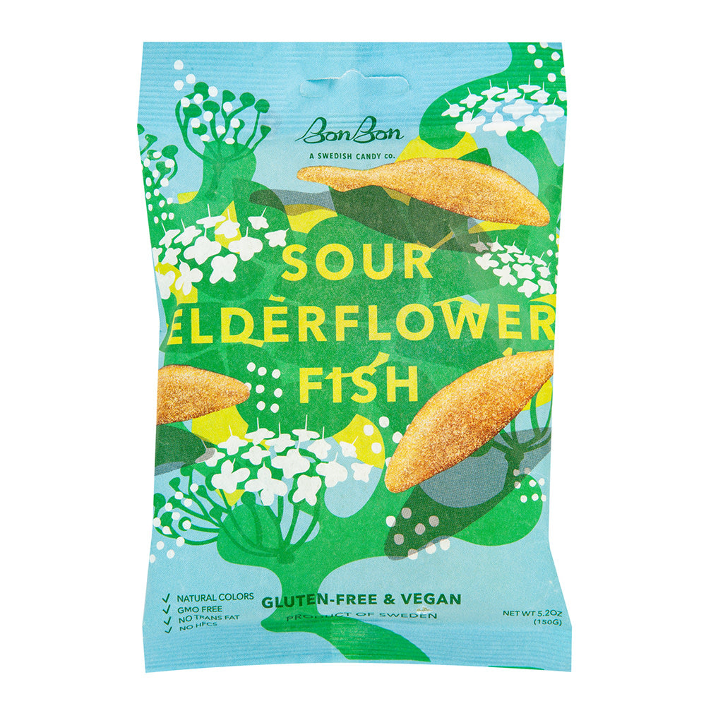 Wholesale Bonbon Sour Elderflower Fish 5.2 Oz Peg Bag- Bulk