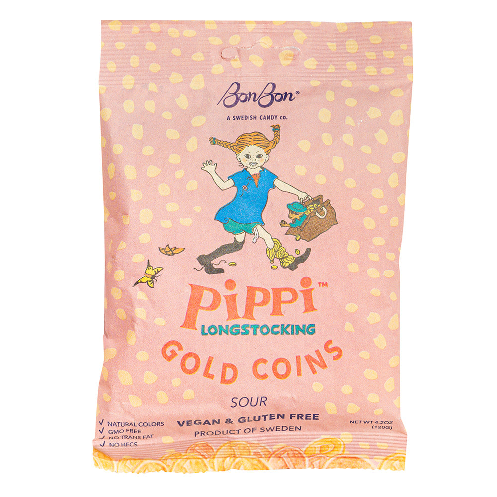 Wholesale Bonbon Pippi Longstocking Sour Gold Coins 4.2 Oz Peg Bag- Bulk