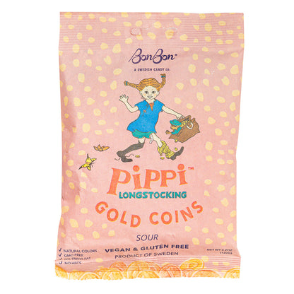 Wholesale Bonbon Pippi Longstocking Sour Gold Coins 4.2 Oz Peg Bag- Bulk