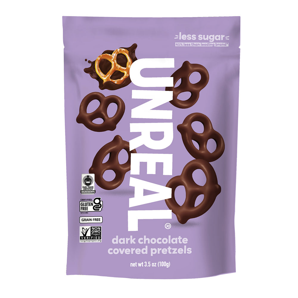 Wholesale Unreal Dark Chocolate Covered Grain-Free Pretzels 3.5 Oz Pouch- Bulk