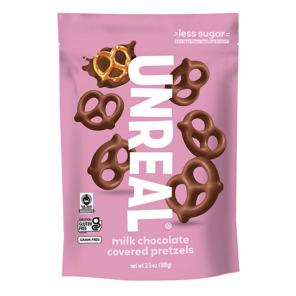 Wholesale Unreal Milk Chocolate Covered Grain-Free Pretzels 3.5 Oz Pouch- Bulk
