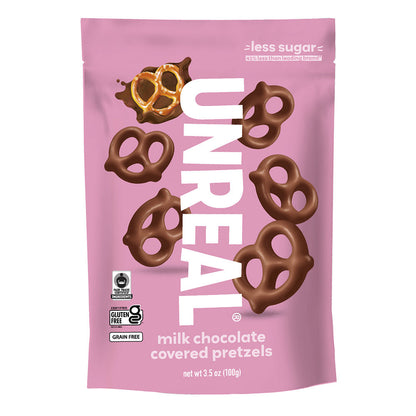 Wholesale Unreal Milk Chocolate Covered Grain-Free Pretzels 3.5 Oz Pouch- Bulk