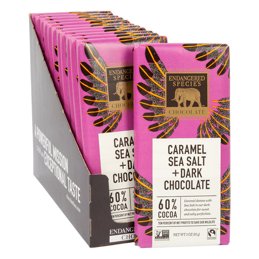 Wholesale Endangered Species Dark Chocolate With Caramel And Sea Salt 3 Oz Bar- Bulk