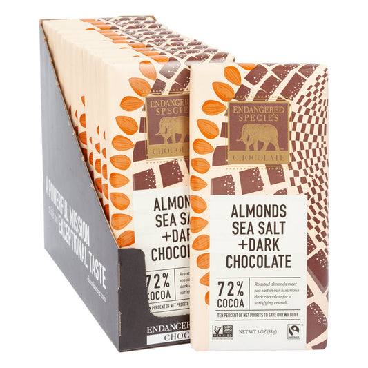 Wholesale Endangered Species Dark Chocolate With Sea Salt And Almonds 3 Oz Bar- Bulk