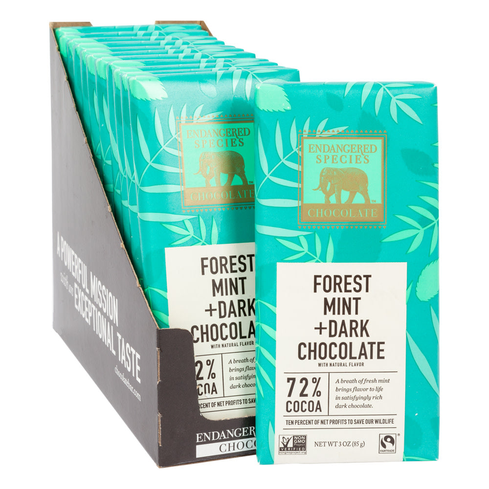 Wholesale Endangered Species Dark Chocolate With Forest Mint 3 Oz Bar- Bulk