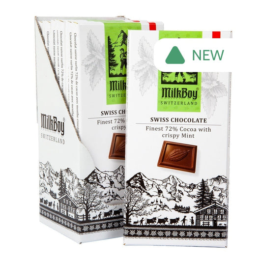 Wholesale Milkboy 72% Swiss Dark Chocolate Crispy Mint 3.5 Oz Bar- Bulk