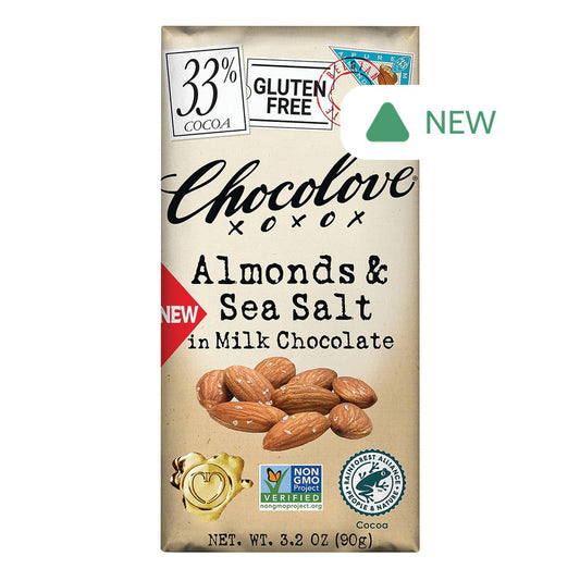 Wholesale Chocolove Milk Chocolate Almonds Sea Salt 3.2 Oz Bar- Bulk