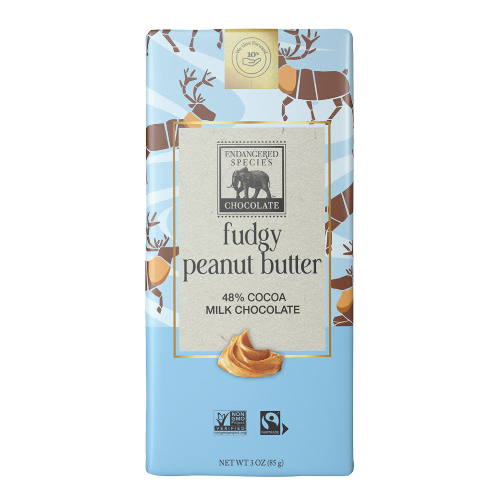 Wholesale Endangered Species Fudgy Peanut Butter Milk Chocolate Bar 3 Oz- Bulk