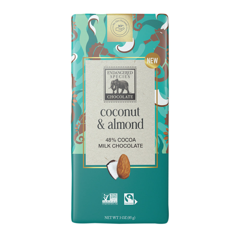 Wholesale Endangered Species Milk Chocolate Coconut Almond 3 Oz Bar- Bulk