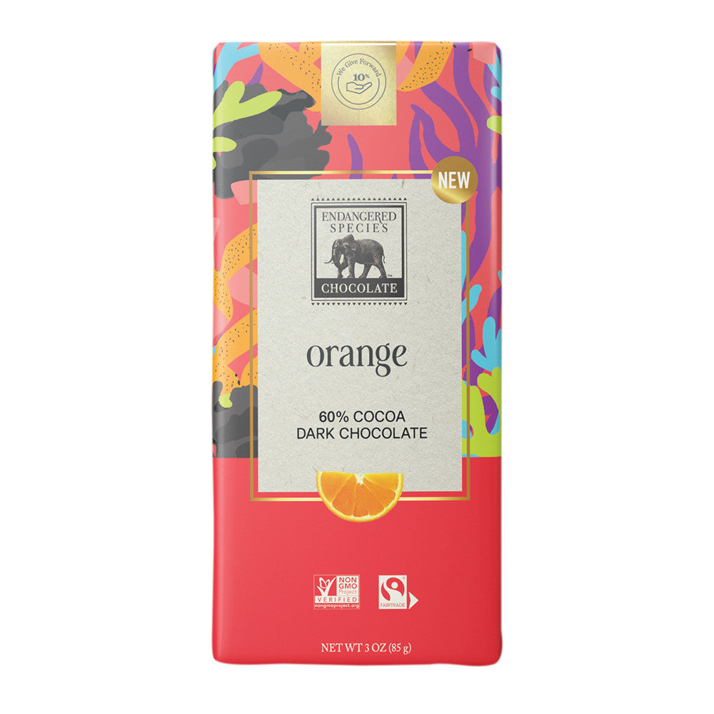 Wholesale Endangered Species Dark Chocolate Orange 3 Oz Bar- Bulk