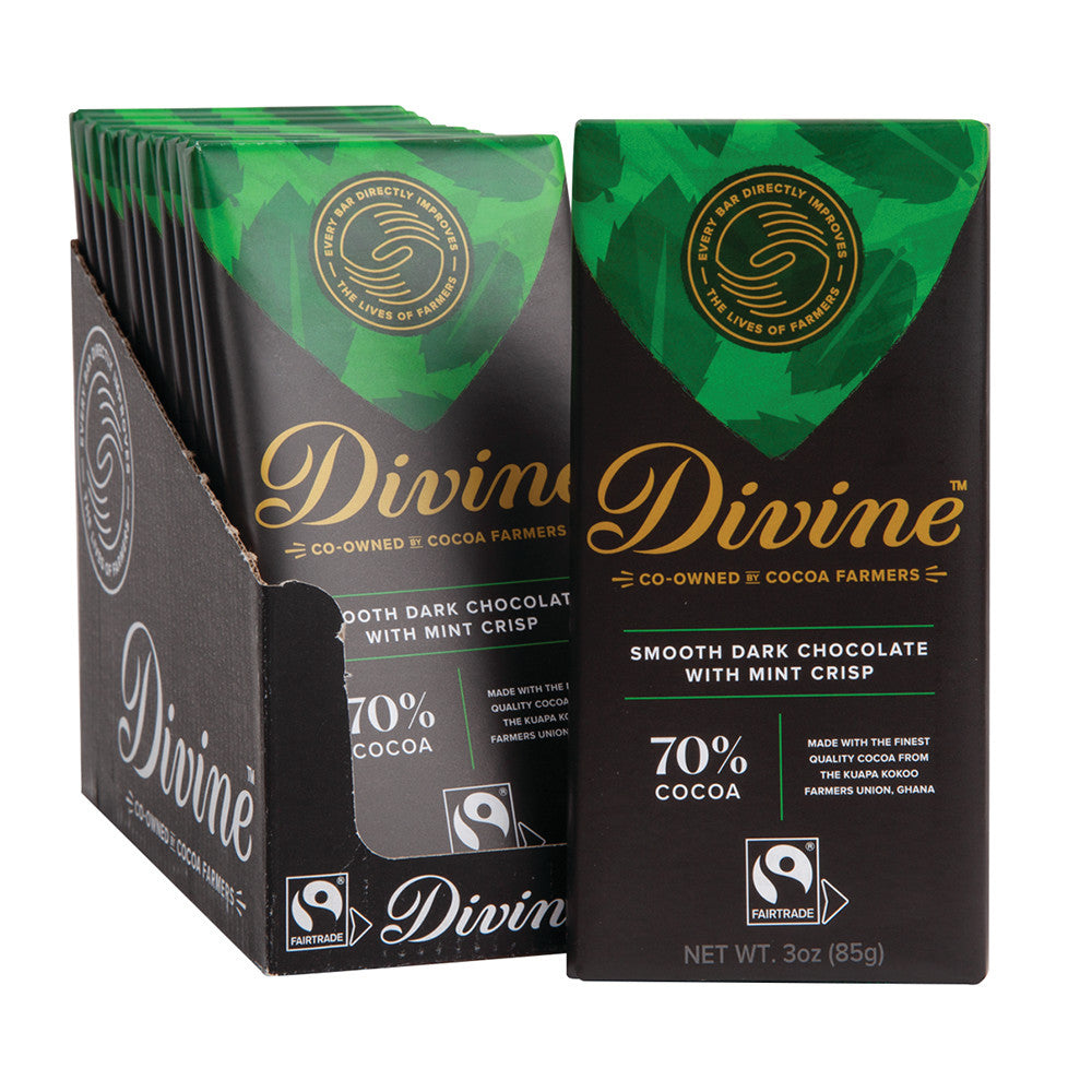 Wholesale Divine 70% Dark Chocolate With Mint Crisp 3 Oz Bar- Bulk