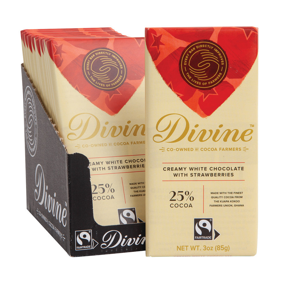 Wholesale Divine White Chocolate With Strawberries 3 Oz Bar- Bulk