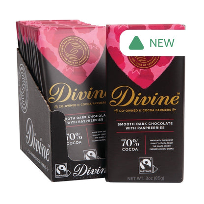 Wholesale Divine 70% Dark Chocolate With Raspberries 3 Oz Bar- Bulk