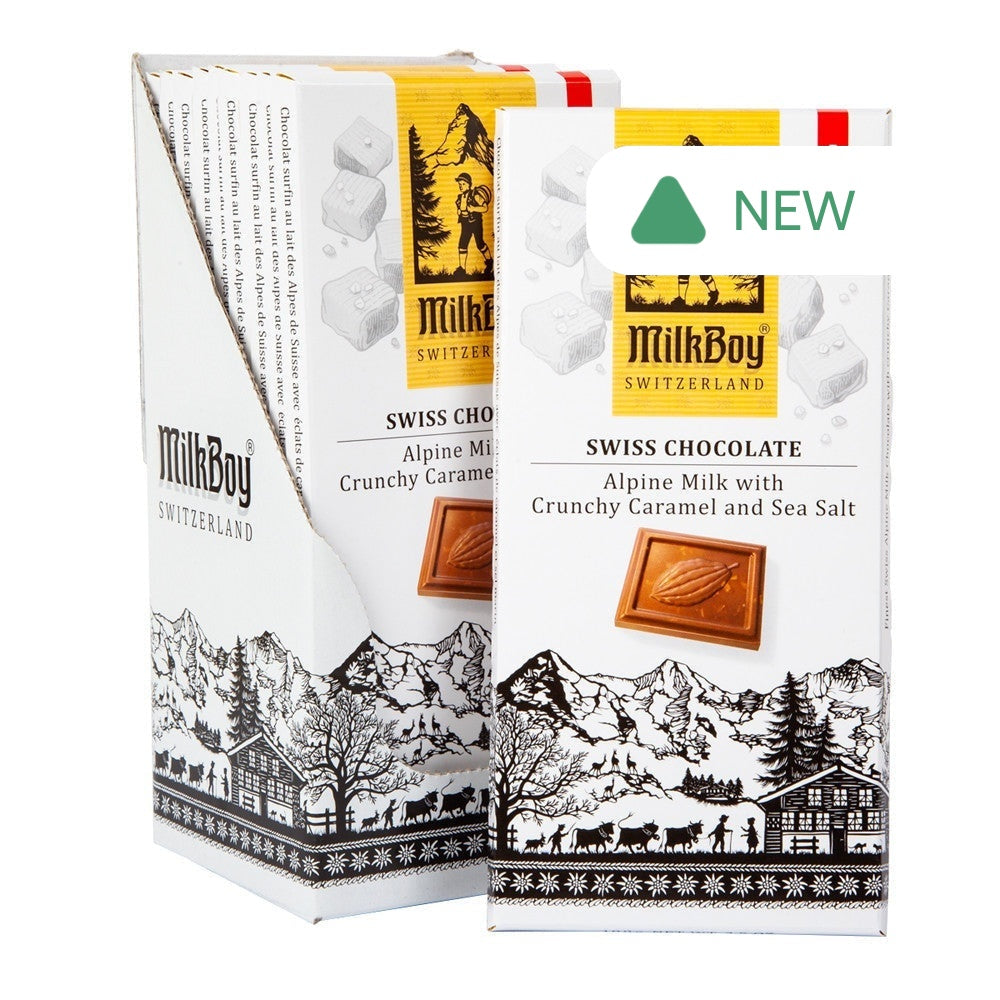 Wholesale Milkboy Swiss Alpine Milk Chocolate With Crunchy Caramel And Sea Salt 3.5 Oz Bar- Bulk