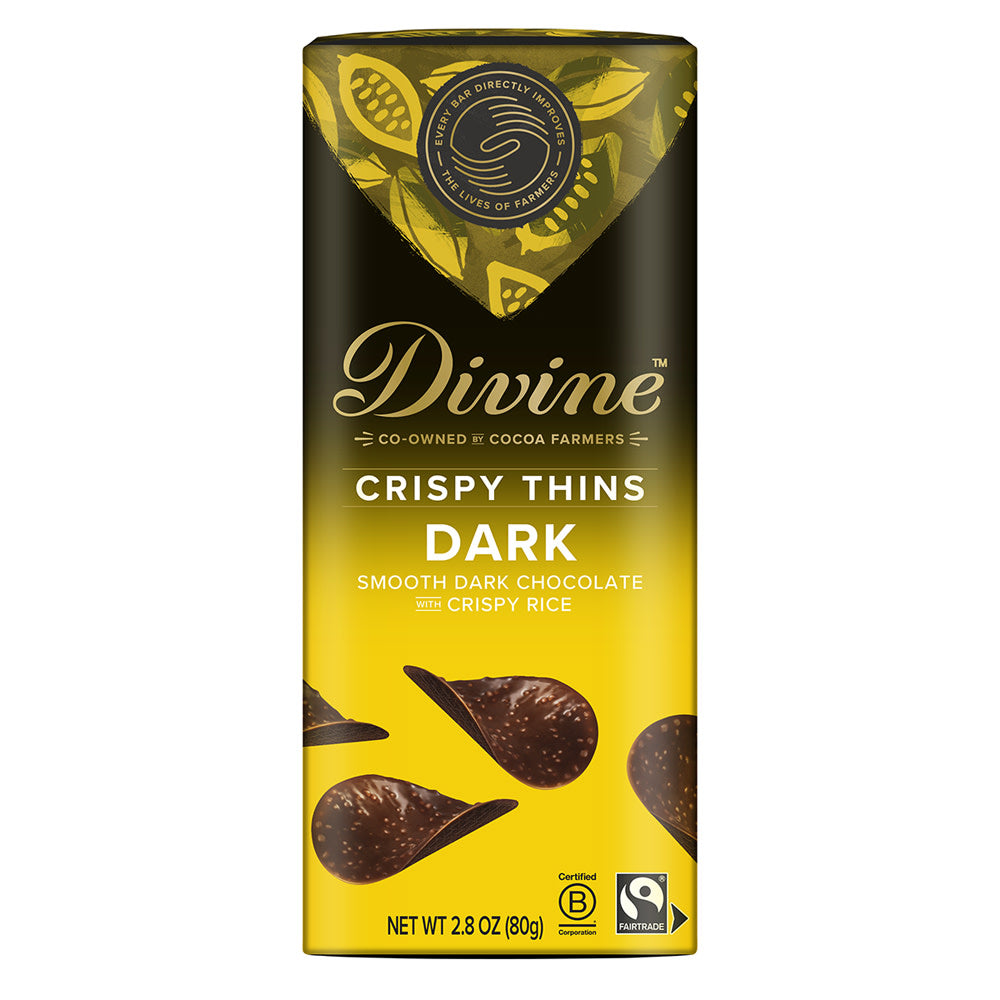 Wholesale Divine Dark Chocolate Crispy Thins 2.8 Oz Box- Bulk
