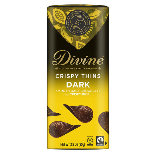 Wholesale Divine Dark Chocolate Crispy Thins 2.8 Oz Box- Bulk