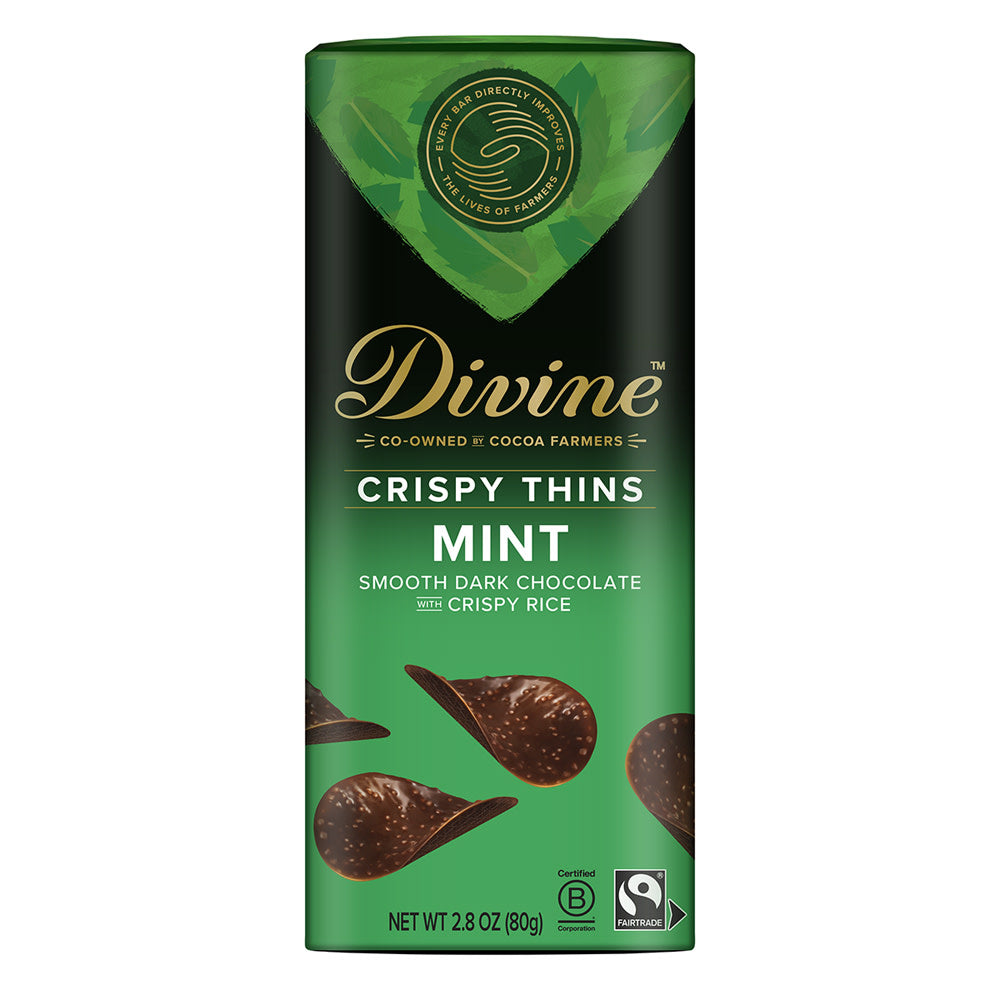 Wholesale Divine Dark Chocolate With Mint Cripsy Thins 2.8 Oz Box- Bulk