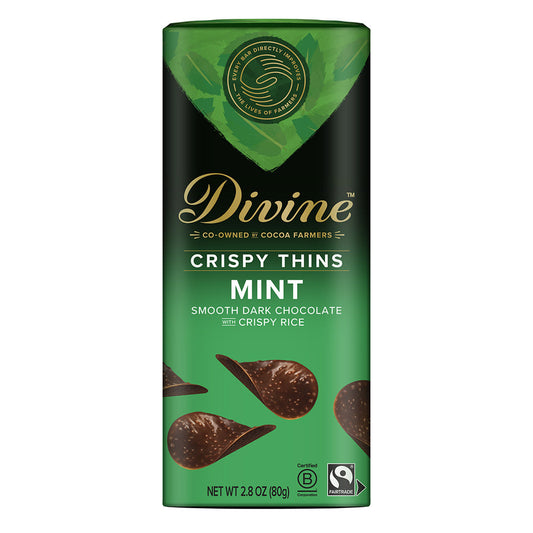 Wholesale Divine Dark Chocolate With Mint Cripsy Thins 2.8 Oz Box- Bulk