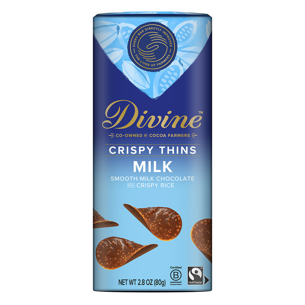 Wholesale Divine Milk Chocolate Crispy Thins 2.8 Oz Box- Bulk