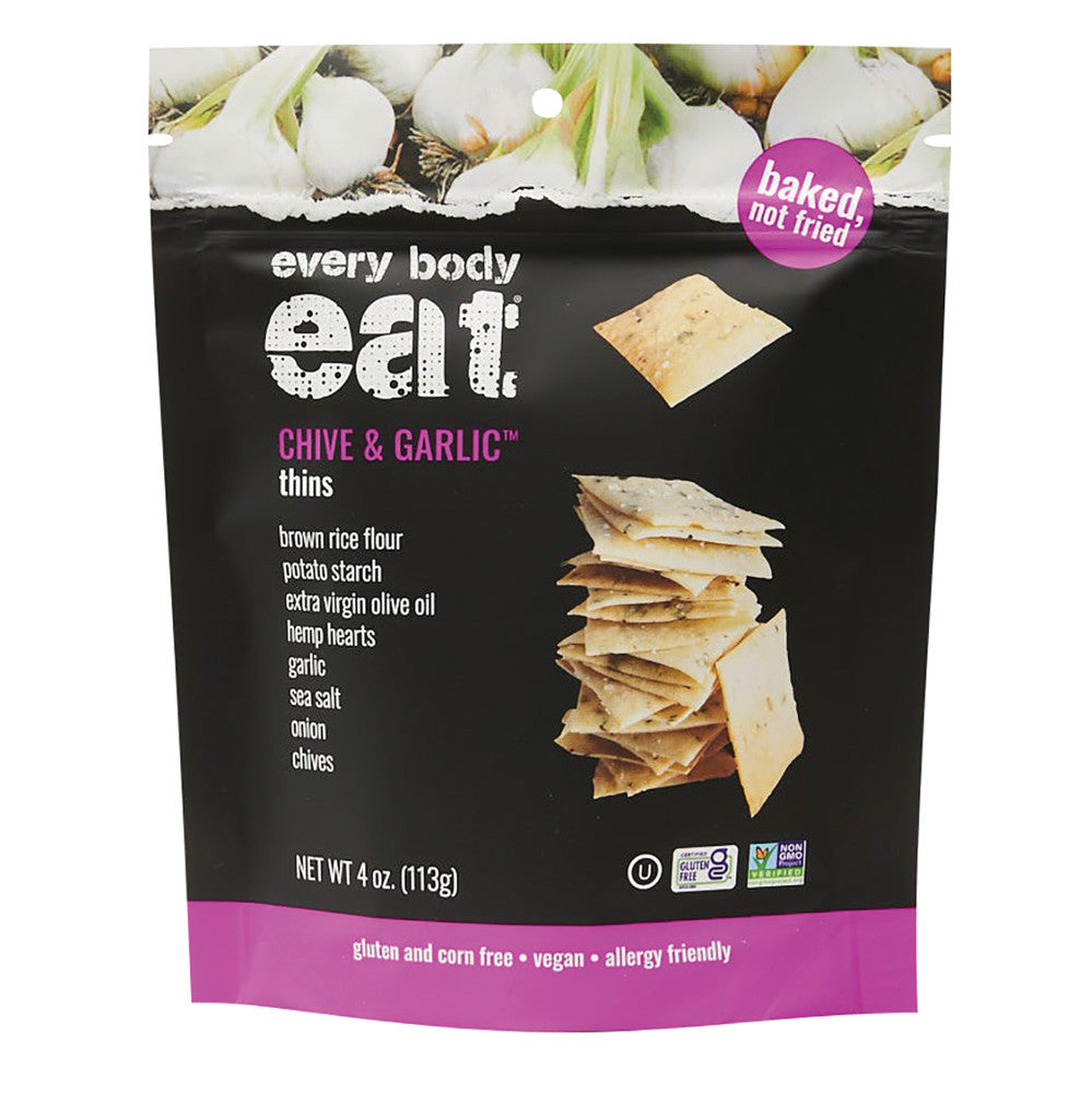 Wholesale Every Body Eat Chive & Garlic Thins 4 Oz Pouch- Bulk