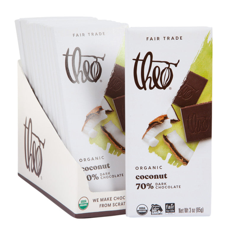 Wholesale Theo Dark Chocolate Coconut 3 Oz Bar- Bulk
