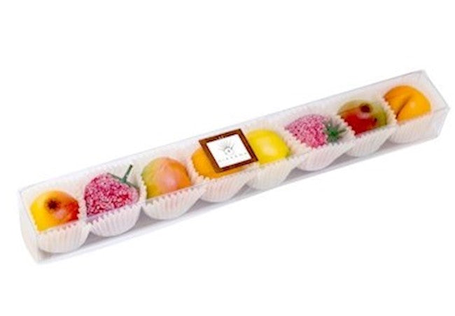 Wholesale Nirvana 8-piece small assorted fruit marzipan pieces in cellophane box 4.23 OZ- Bulk