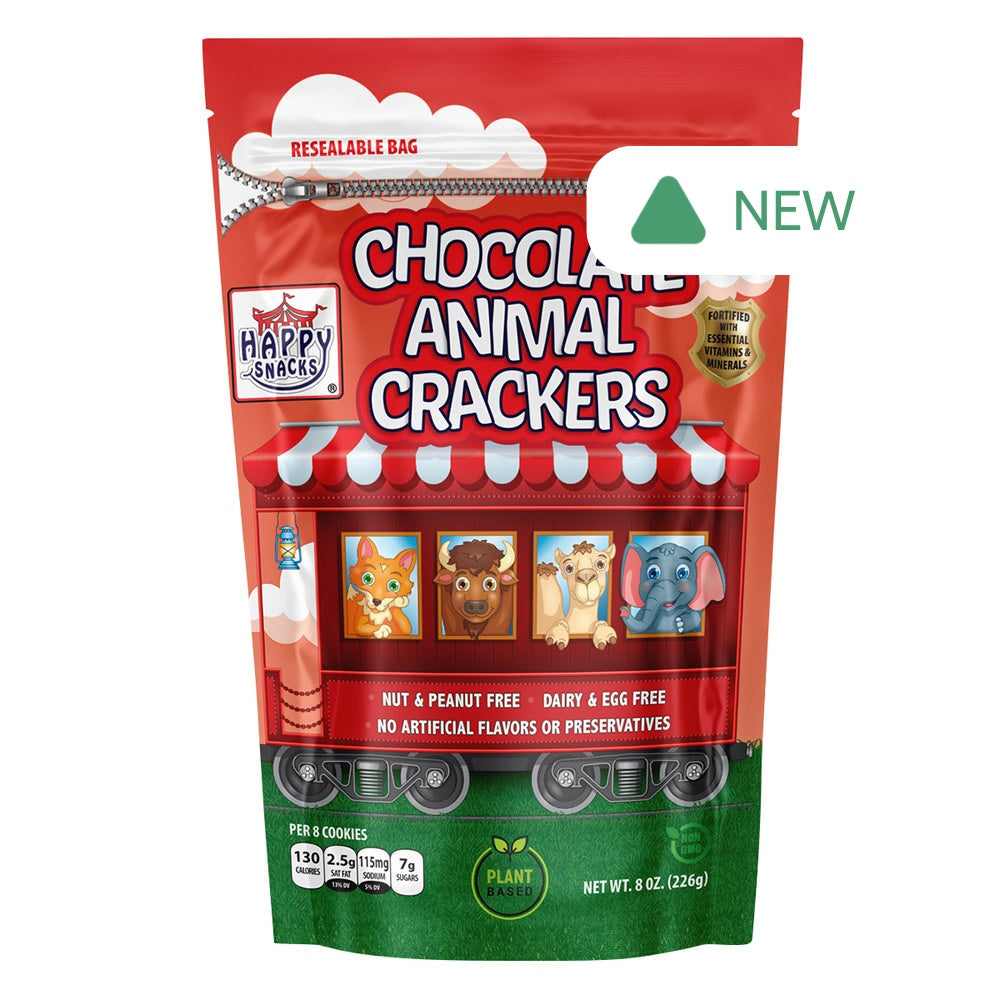Wholesale Happy Snacks Chocolate Animal Crackers 8 Oz Pouch- Bulk