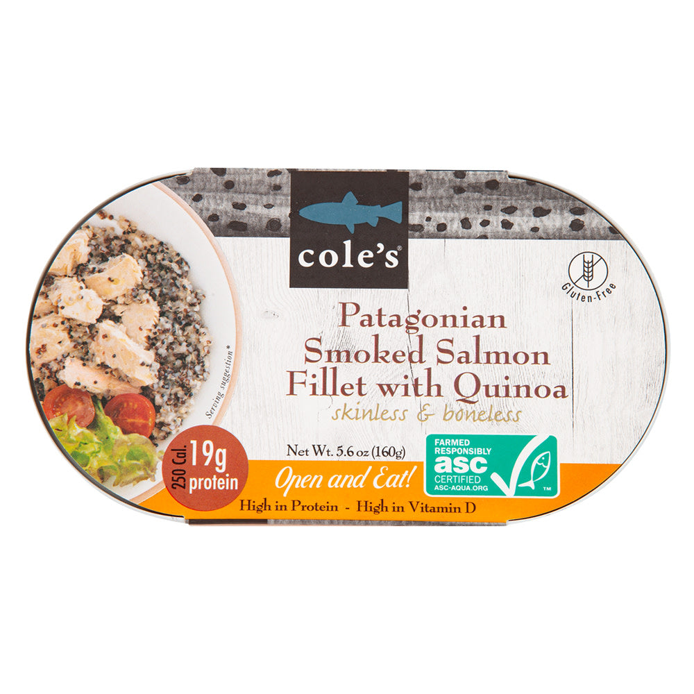 Wholesale Cole’S Patagonian Salmon Smoked Fillet With Quinoa 5.6 Oz Tin- Bulk