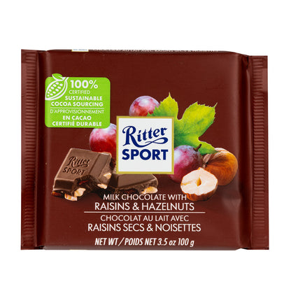 Wholesale Ritter Sport Milk Chocolate With Raisins And Hazelnuts 3.5 Oz Bar- Bulk