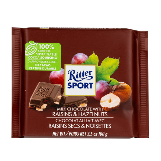 Wholesale Ritter Sport Milk Chocolate With Raisins And Hazelnuts 3.5 Oz Bar- Bulk