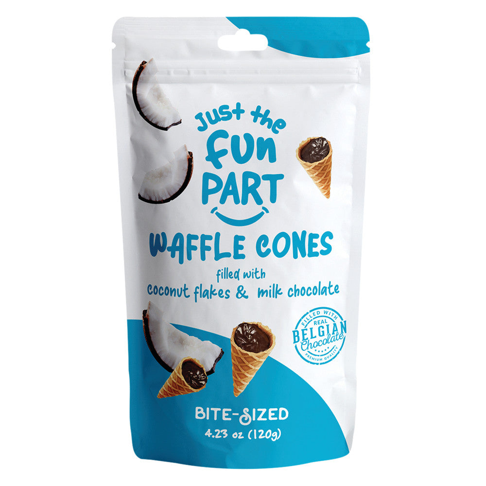 Wholesale Just The Fun Part Bite Sized Waffle Cones Filled With Coconut Flakes & Milk Chocolate 4.23 Oz Peg Bag- Bulk