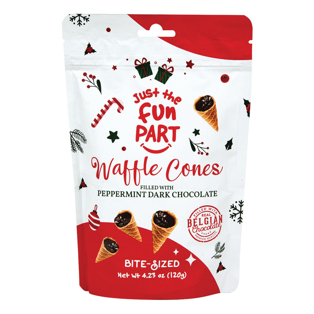 Wholesale Just The Fun Part Mini Waffle Cones Peppermint Dark Chocolate 4.23 Oz Peg Bag- Bulk